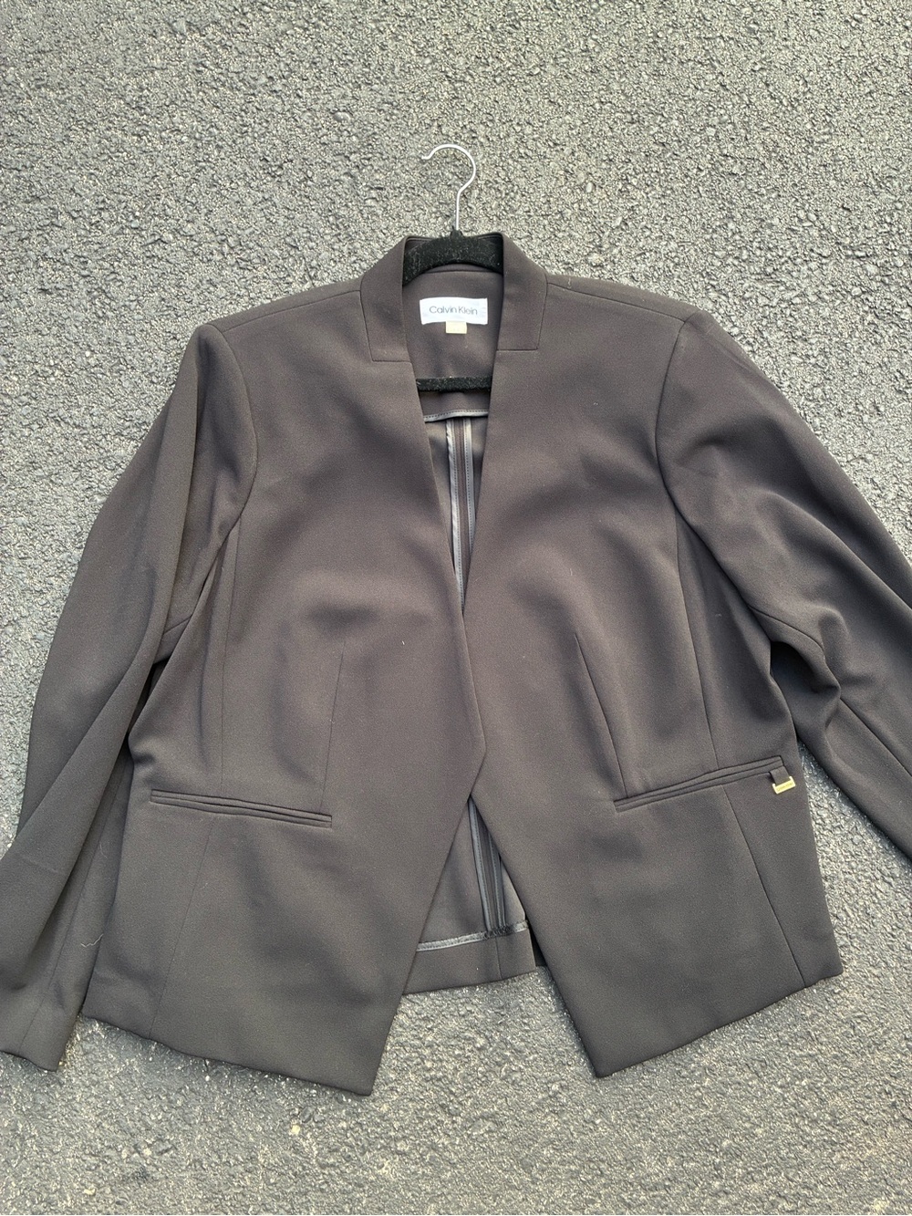Calvin Klein Women's Black Open-Front Collarless Blazer